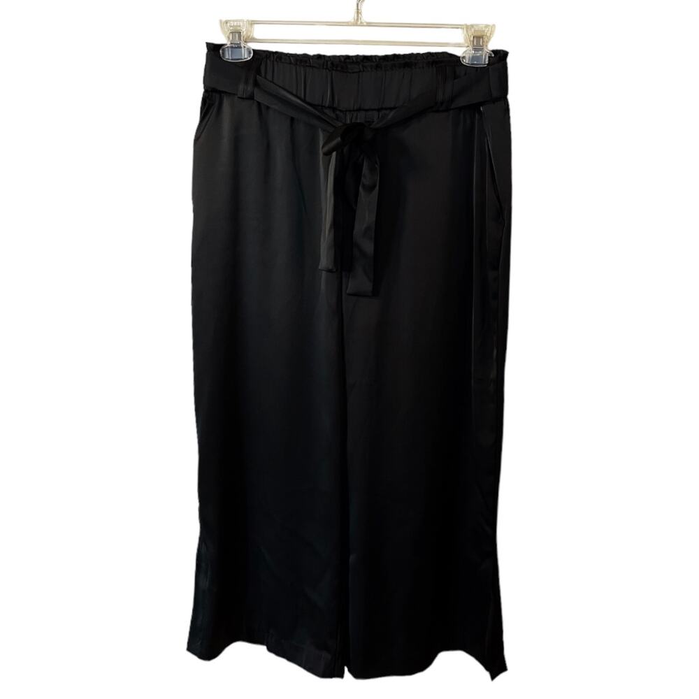 JOIE Cropped Pants Elastic Waist Satin Charmeuse Black Belted Medium NWOT